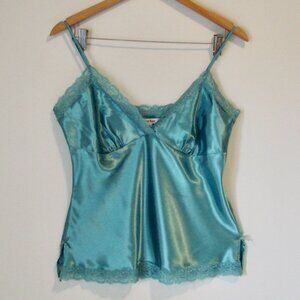 La Vie En Rose Satin Lace Camisole Turquoise Blue Green Babydoll Medium Large